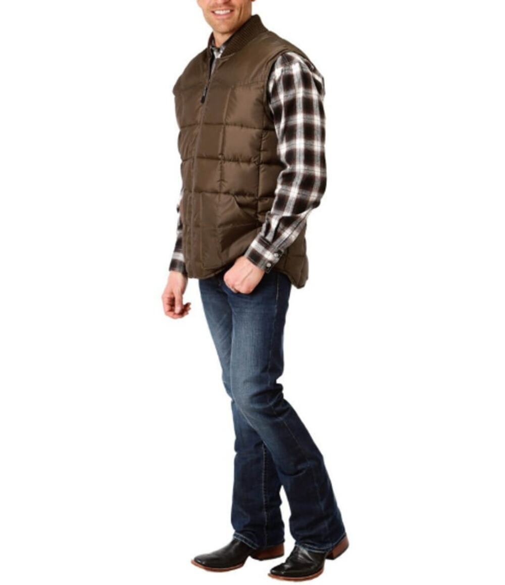 Roper Men's Brown Poly-filled Quilted Logo Zip Western Vest Size 3XL